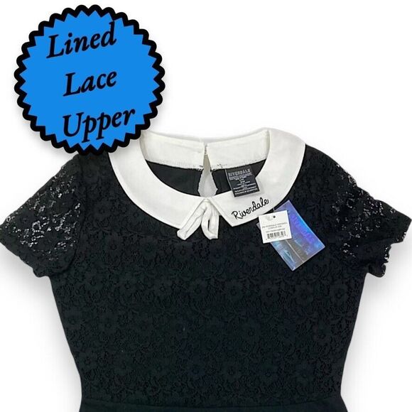 Riverdale Veronica Costume Cosplay Black Lace A-Line Dress Fit Flare JUNIORS S/M - Picture 3 of 16